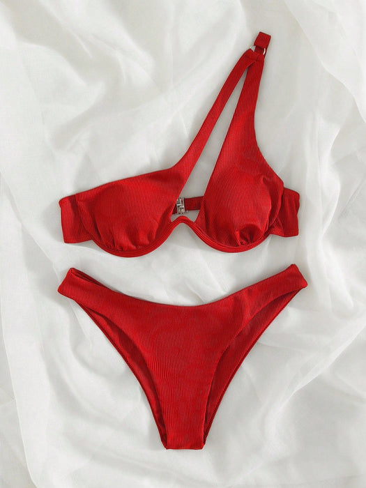 SHEIN Bikini rojo de dos piezas para mujer, tirantes ajustables, aros, cierre de gancho - Quierox - Tienda Online