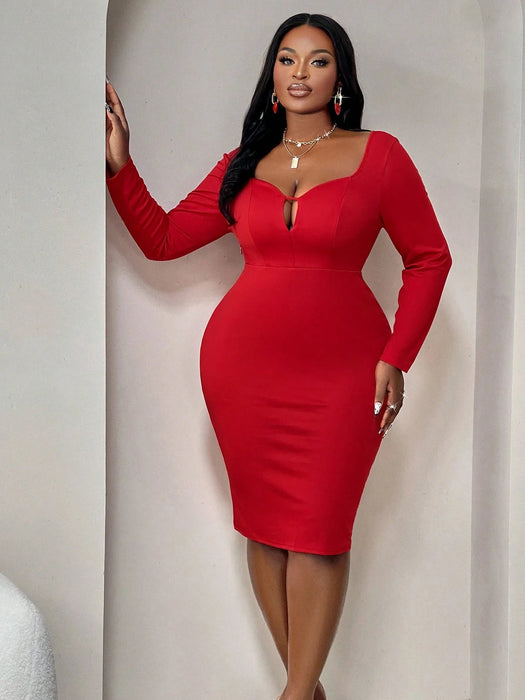 SHEIN BIUBIU Vestido ajustado de manga larga con escote corazón, espalda descubierta y lazo - Quierox - Tienda Online
