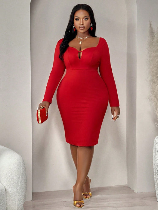 SHEIN BIUBIU Vestido ajustado de manga larga con escote corazón, espalda descubierta y lazo - Quierox - Tienda Online