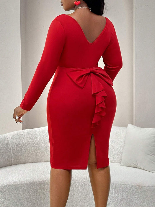 SHEIN BIUBIU Vestido ajustado de manga larga con escote corazón, espalda descubierta y lazo - Quierox - Tienda Online