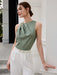 SHEIN BizChic top asimétrico fruncido con hebilla metálica color verde salvia - Quierox - Tienda Online
