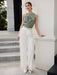 SHEIN BizChic top asimétrico fruncido con hebilla metálica color verde salvia - Quierox - Tienda Online