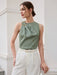 SHEIN BizChic top asimétrico fruncido con hebilla metálica color verde salvia - Quierox - Tienda Online