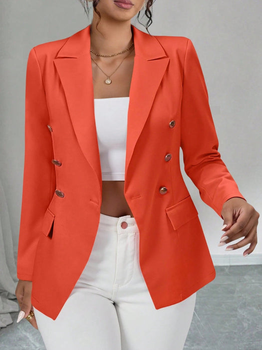 SHEIN Blazer de manga larga, doble botonadura, cintura ajustada y color liso para mujer - Quierox - Tienda Online