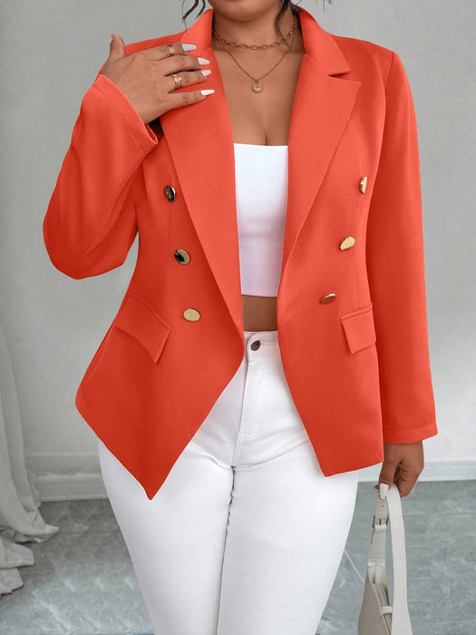 SHEIN Blazer de manga larga, doble botonadura, cintura ajustada y color liso para mujer - Quierox - Tienda Online