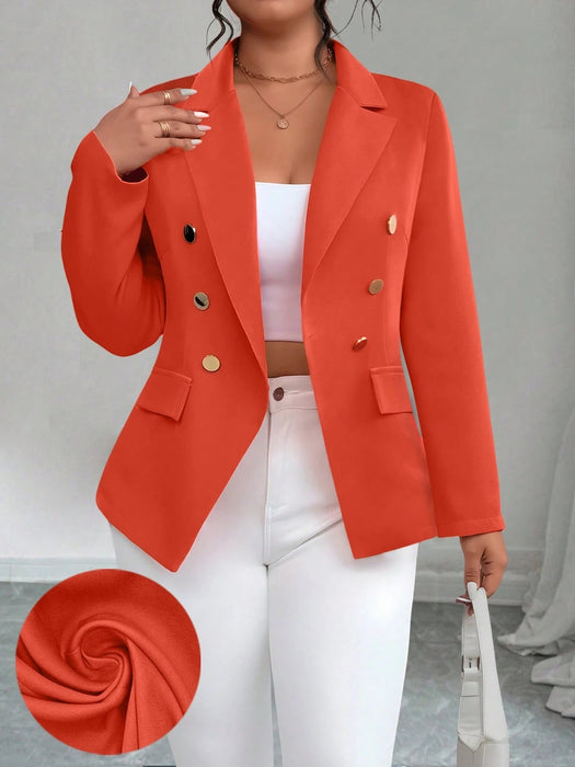 SHEIN Blazer de manga larga, doble botonadura, cintura ajustada y color liso para mujer - Quierox - Tienda Online