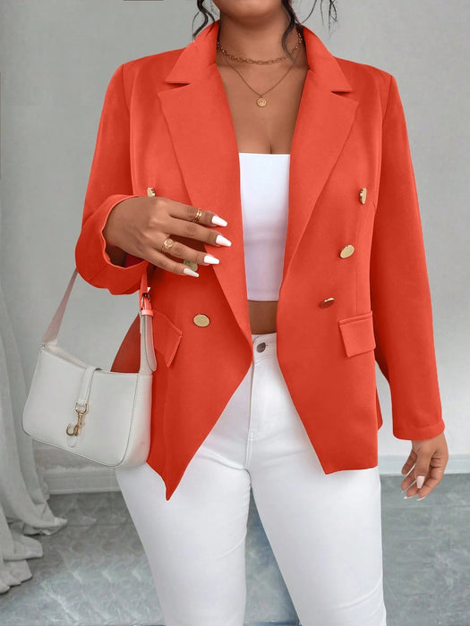 SHEIN Blazer de manga larga, doble botonadura, cintura ajustada y color liso para mujer - Quierox - Tienda Online