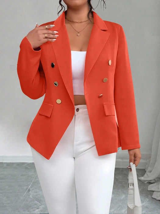 SHEIN Blazer de manga larga, doble botonadura, cintura ajustada y color liso para mujer - Quierox - Tienda Online