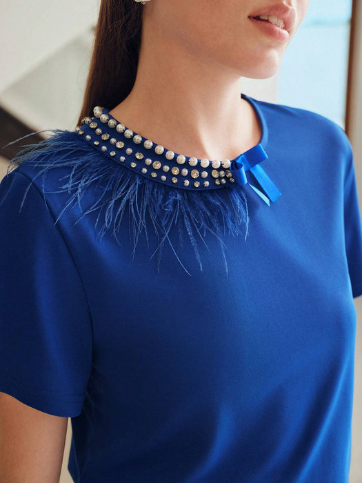 SHEIN Blusa con detalles de pierdas en el cuello para mujer - Quierox - Tienda Online