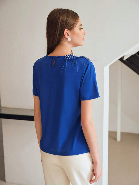 SHEIN Blusa con detalles de pierdas en el cuello para mujer - Quierox - Tienda Online