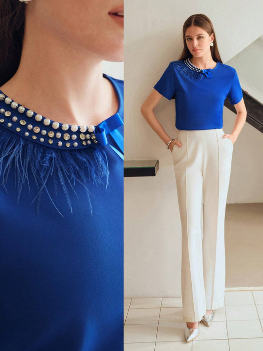 SHEIN Blusa con detalles de pierdas en el cuello para mujer - Quierox - Tienda Online