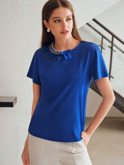 SHEIN Blusa con detalles de pierdas en el cuello para mujer - Quierox - Tienda Online