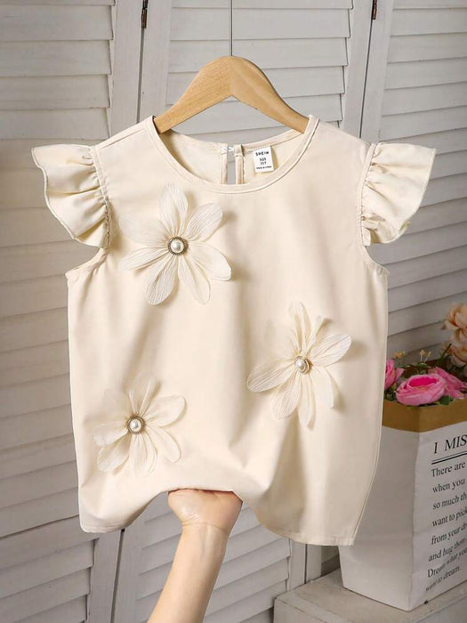 SHEIN Blusa dulce con manga de tapa y volantes con adorno floral 3D para niña preadolescente - Quierox - Tienda Online