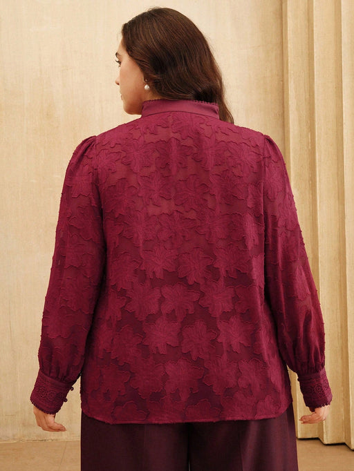 SHEIN Blusa elegante de manga larga con volantes y cuello jacquard de patchwork para mujer - Quierox - Tienda Online