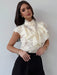 SHEIN Blusa Firerie para mujer, elegante, color blanco crema, con volantes - Quierox - Tienda Online