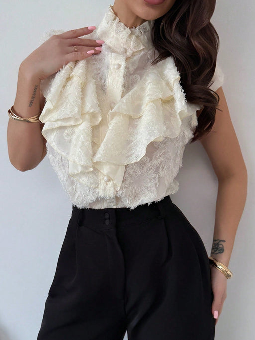SHEIN Blusa Firerie para mujer, elegante, color blanco crema, con volantes - Quierox - Tienda Online