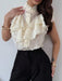 SHEIN Blusa Firerie para mujer, elegante, color blanco crema, con volantes - Quierox - Tienda Online