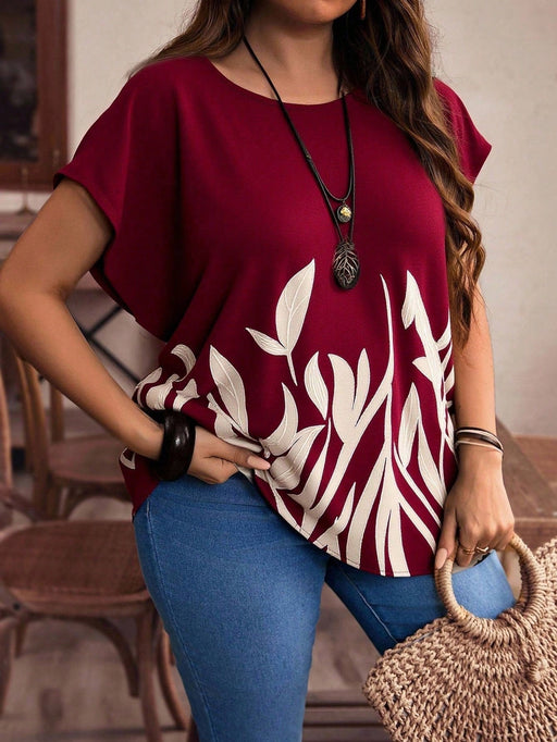 SHEIN Blusa informal holgada con estampado de plantas y hojas de estilo rústico - Quierox - Tienda Online