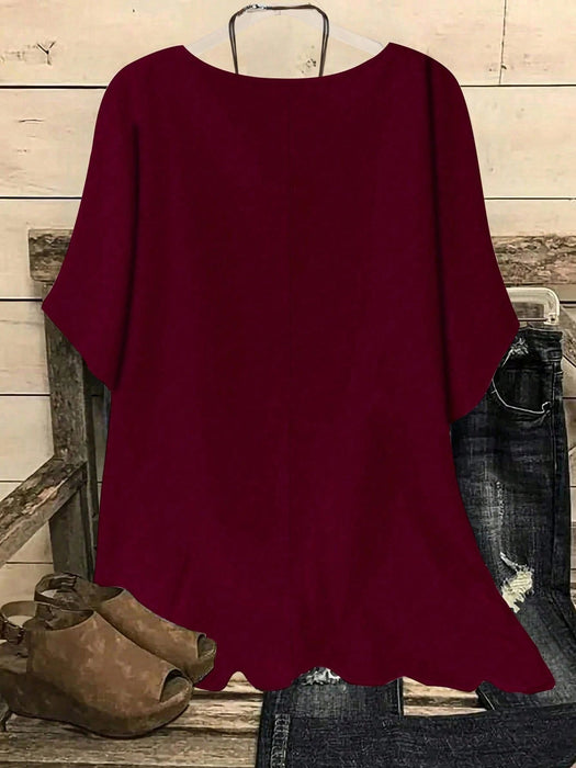 SHEIN Blusa informal holgada con estampado de plantas y hojas de estilo rústico - Quierox - Tienda Online
