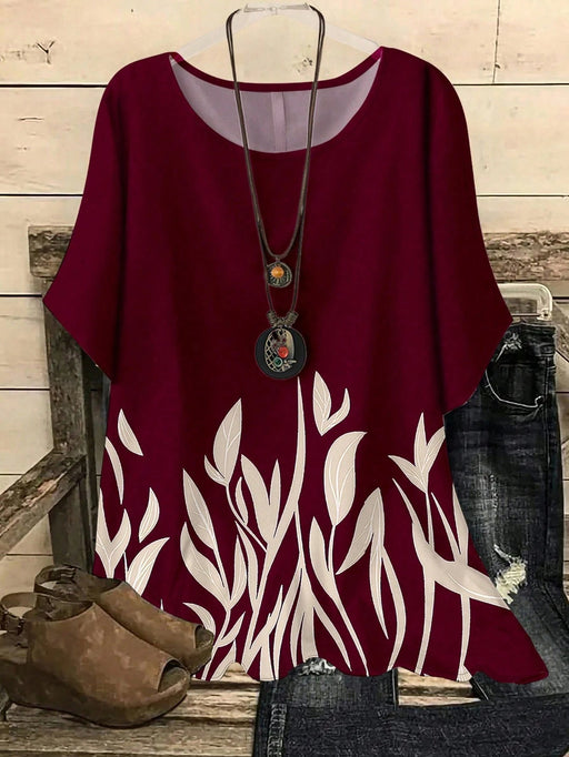 SHEIN Blusa informal holgada con estampado de plantas y hojas de estilo rústico - Quierox - Tienda Online