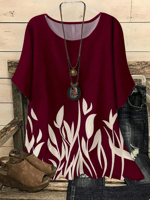SHEIN Blusa informal holgada con estampado de plantas y hojas de estilo rústico - Quierox - Tienda Online