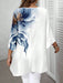 SHEIN Blusa informal minimalista azul y blanca con estampado floral, manga 3/4 - Quierox - Tienda Online