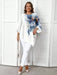 SHEIN Blusa informal minimalista azul y blanca con estampado floral, manga 3/4 - Quierox - Tienda Online