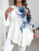 SHEIN Blusa informal minimalista azul y blanca con estampado floral, manga 3/4 - Quierox - Tienda Online