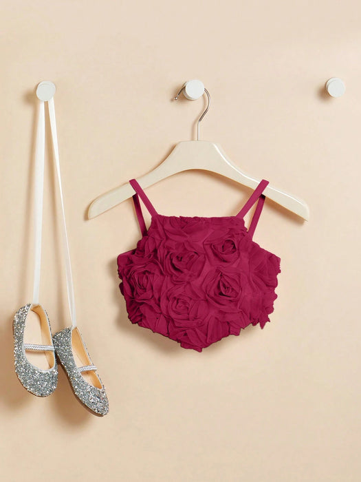 SHEIN Blusa para bebé niña, color rojo vino, con estampado floral de rosas 3D - Quierox - Tienda Online