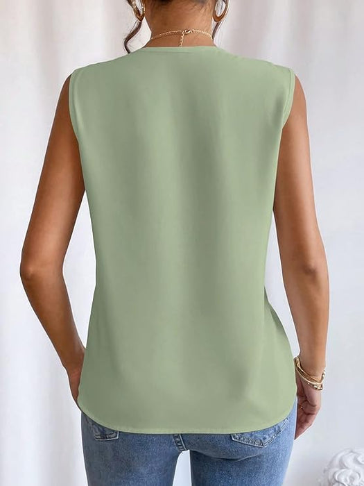 SHEIN Blusa sin mangas con escote en V de color liso - Quierox - Tienda Online
