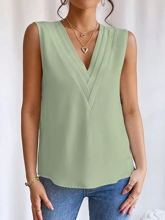 SHEIN Blusa sin mangas con escote en V de color liso - Quierox - Tienda Online