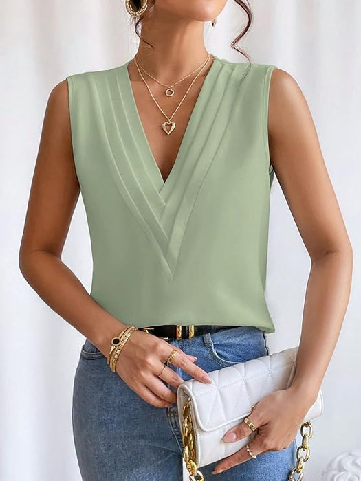 SHEIN Blusa sin mangas con escote en V de color liso - Quierox - Tienda Online