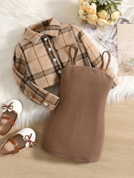 SHEIN Blusa y vestido camisola con estampado de cuadros para niña - Quierox - Tienda Online