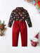 SHEIN BOARNSEORL Camisa de manga larga con estampado de renos navideños con corbata de moño y pantalones con tirantes para niños - Quierox - Tienda Online