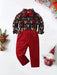 SHEIN BOARNSEORL Camisa de manga larga con estampado de renos navideños con corbata de moño y pantalones con tirantes para niños - Quierox - Tienda Online