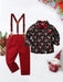 SHEIN BOARNSEORL Camisa de manga larga con estampado de renos navideños con corbata de moño y pantalones con tirantes para niños - Quierox - Tienda Online