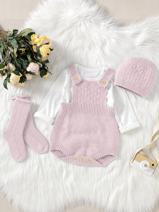 SHEIN Body de punto con detalle de botones para bebé niña, gorro y calcetines sin camiseta - Quierox - Tienda Online