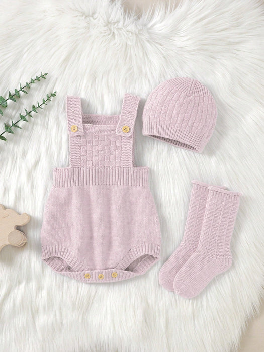SHEIN Body de punto con detalle de botones para bebé niña, gorro y calcetines sin camiseta - Quierox - Tienda Online