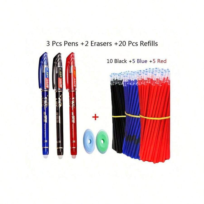SHEIN Bolígrafos borrables neutros 25, tinta azul, negra y roja, para la escuela, papelería - Quierox - Tienda Online
