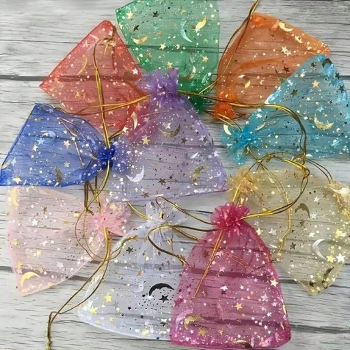 Shein Bolsas de organza con cordón, diseño de luna y estrella (100 unidades): ideales para joyas y recuerdos de fiesta - Quierox - Tienda Online