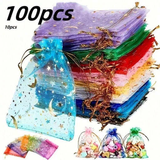 Shein Bolsas de organza con cordón, diseño de luna y estrella (100 unidades): ideales para joyas y recuerdos de fiesta - Quierox - Tienda Online