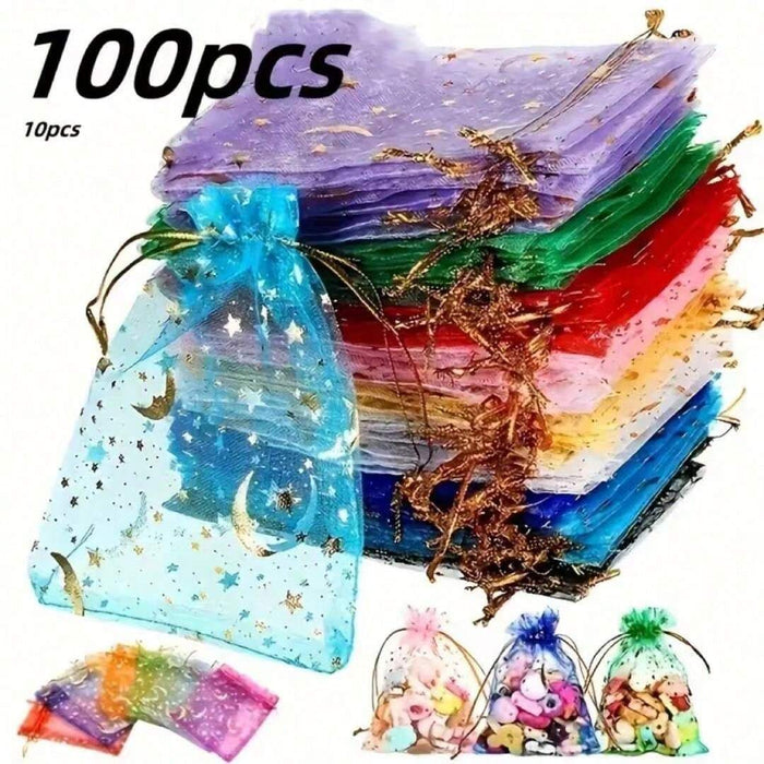 Shein Bolsas de organza con cordón, diseño de luna y estrella (100 unidades): ideales para joyas y recuerdos de fiesta - Quierox - Tienda Online