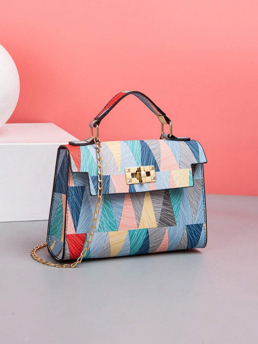 SHEIN Bolso bandolera cuadrado pequeño con cadena, bolso estampado multicolor - Quierox - Tienda Online