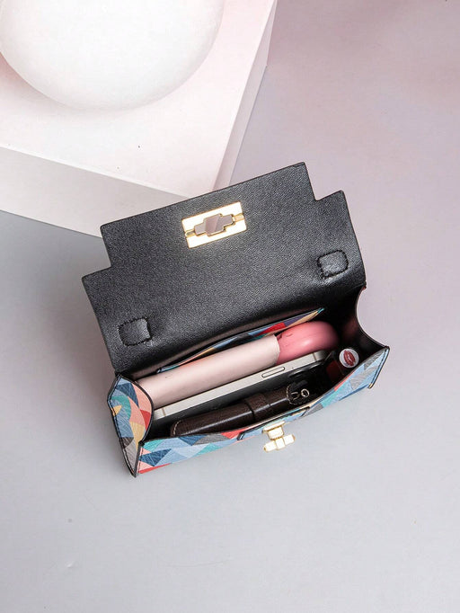 SHEIN Bolso bandolera cuadrado pequeño con cadena, bolso estampado multicolor - Quierox - Tienda Online