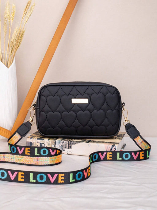 Shein Bolso bandolera moderno con corazón bordado y correa tejida, color liso - Quierox - Tienda Online
