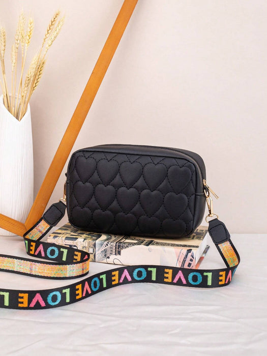 Shein Bolso bandolera moderno con corazón bordado y correa tejida