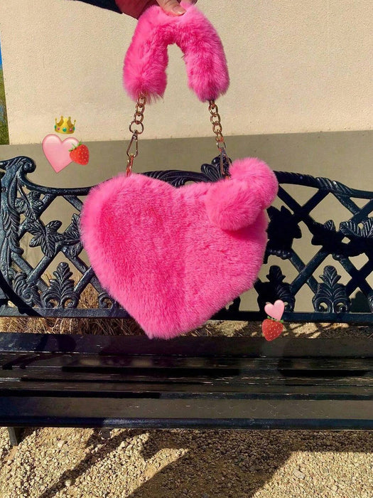SHEIN Bolso con pelusa, bolso de mano con forma de corazón esponjoso para mujeres - Quierox - Tienda Online