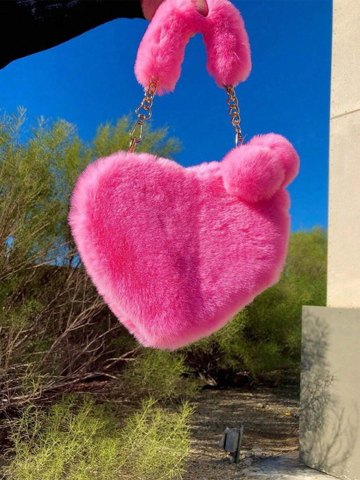 SHEIN Bolso con pelusa, bolso de mano con forma de corazón esponjoso para mujeres - Quierox - Tienda Online