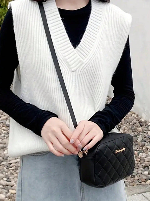 SHEIN Bolso cuadrado pequeño con cremallera y acolchado de rombos, bolso de hombro - Quierox - Tienda Online
