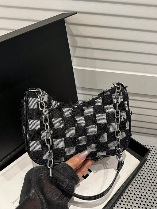 Shein Bolso de hombro con detalles decorativos de hebilla, costura, correa de cadena - Quierox - Tienda Online